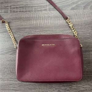 Michael Kors Wine Crossbody Bag with Gold Accents